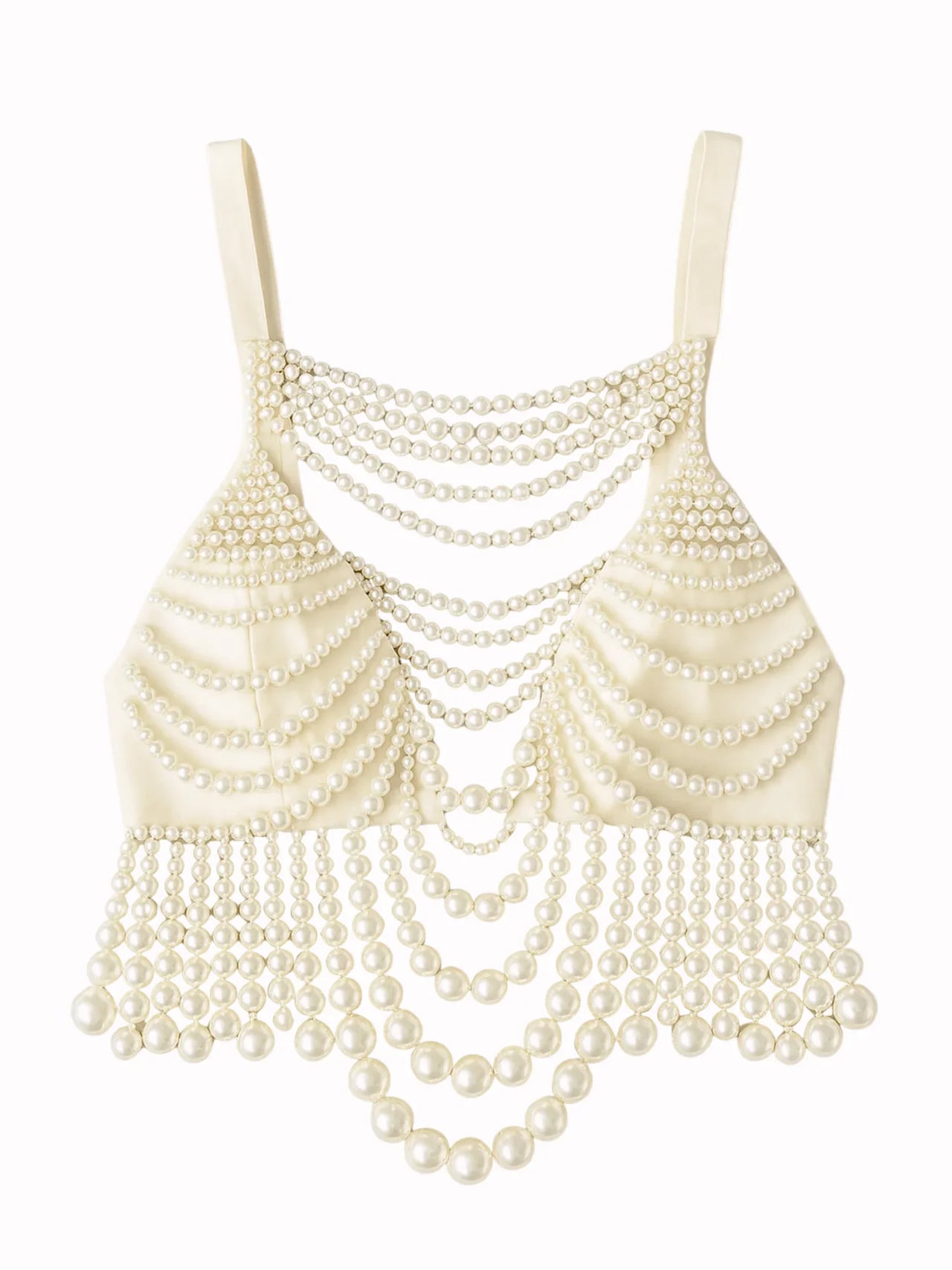 Pearl-embellished top on a white background