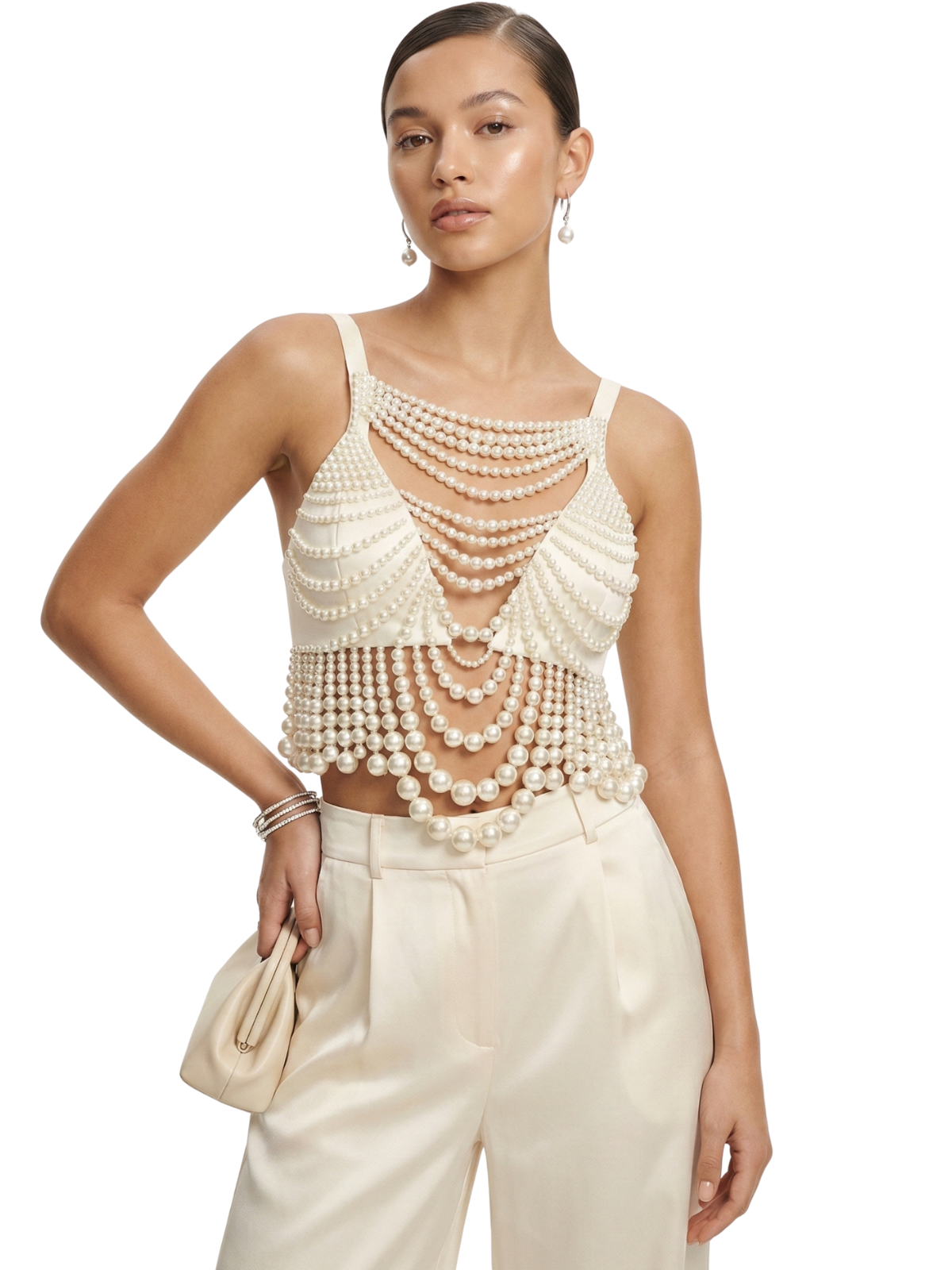 Fashion Women's Pearl Beaded Top Pearl Bra Top Ladies Party Female Elegant Beaded Vest Tops