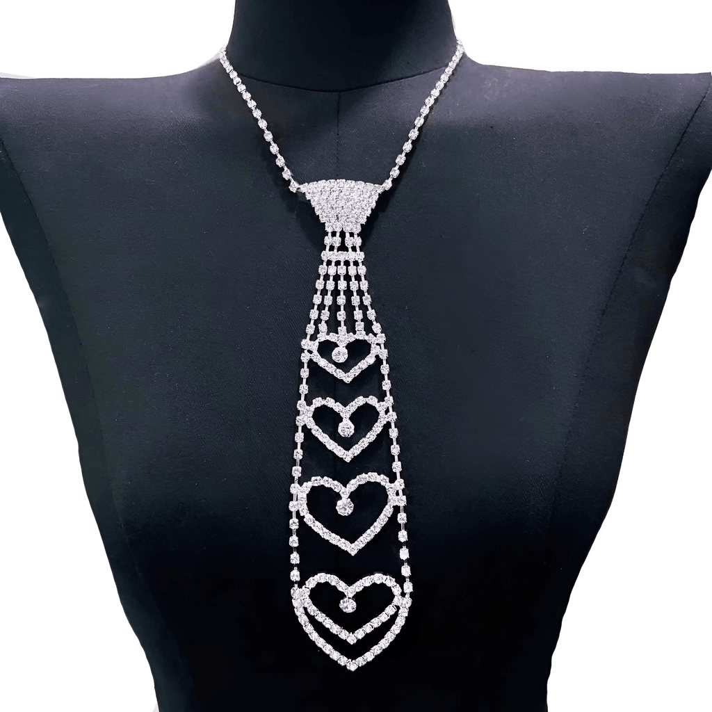 Fashionable and Elegant Rhinestone Necktie Silver Heart Necklaces For Women
