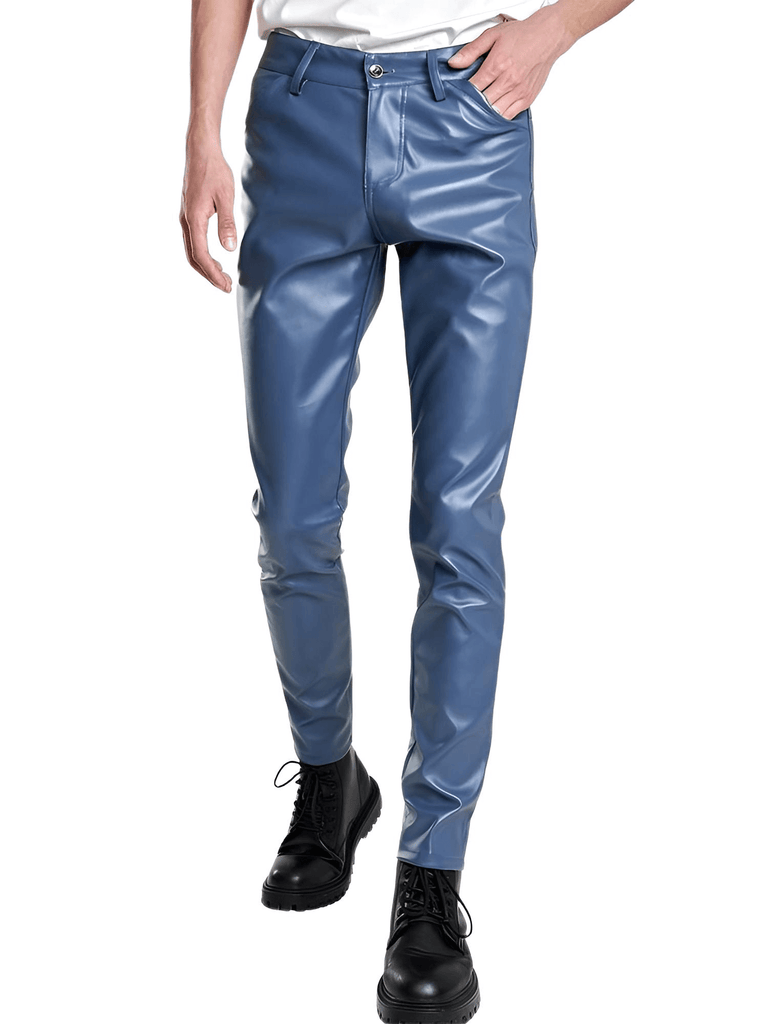 Elevate your style with the Men's Slim Fit Blue Leather Pants from Drestiny. Enjoy free shipping, tax covered, and up to 50% off for a limited time!