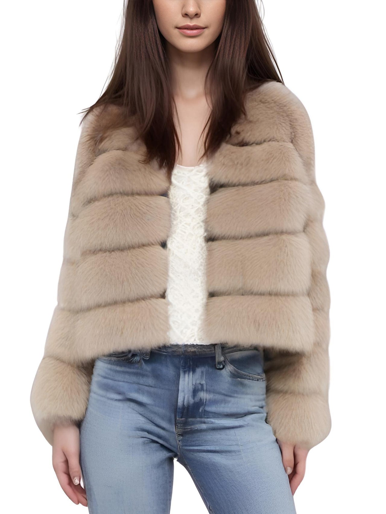 Faux Fur Short Coat Women's Cropped Artificial Fox Fur Jacket Women Winter Fluffy Top Thick Warm Furry Fur Outerwear, Drestiny, Coats, Jackets, Women's Fur Coats, Women's Fox Fur Coats, S, M, L, XL, XXL, 2XL, XXXL, 3XL, 4, 6, 8, 10, 12, 14, 16, United States, Canada, Australia, New Zealand, United Kingdom, Khaki, Camel, Iron Grey, Apricot, Dark Brown, Black, White, White Fur Coats, Plus Size Fur Coats For Women, Navy, Dark Blue, shopdrestiny.com