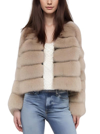 Thumbnail for Faux Fur Short Coat Women's Cropped Artificial Fox Fur Jacket Women Winter Fluffy Top Thick Warm Furry Fur Outerwear, Drestiny, Coats, Jackets, Women's Fur Coats, Women's Fox Fur Coats, S, M, L, XL, XXL, 2XL, XXXL, 3XL, 4, 6, 8, 10, 12, 14, 16, United States, Canada, Australia, New Zealand, United Kingdom, Khaki, Camel, Iron Grey, Apricot, Dark Brown, Black, White, White Fur Coats, Plus Size Fur Coats For Women, Navy, Dark Blue, shopdrestiny.com