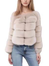Thumbnail for Faux Fur Short Coat Women's Cropped Artificial Fox Fur Jacket Women Winter Fluffy Top Thick Warm Furry Fur Outerwear, Drestiny, Coats, Jackets, Women's Fur Coats, Women's Fox Fur Coats, S, M, L, XL, XXL, 2XL, XXXL, 3XL, 4, 6, 8, 10, 12, 14, 16, United States, Canada, Australia, New Zealand, United Kingdom, Khaki, Camel, Iron Grey, Apricot, Dark Brown, Black, White, White Fur Coats, Plus Size Fur Coats For Women, Navy, Dark Blue, shopdrestiny.com