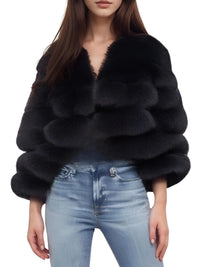 Thumbnail for Faux Fur Short Coat Women's Cropped Artificial Fox Fur Jacket Women Winter Fluffy Top Thick Warm Furry Fur Outerwear, Drestiny, Coats, Jackets, Women's Fur Coats, Women's Fox Fur Coats, S, M, L, XL, XXL, 2XL, XXXL, 3XL, 4, 6, 8, 10, 12, 14, 16, United States, Canada, Australia, New Zealand, United Kingdom, Khaki, Camel, Iron Grey, Apricot, Dark Brown, Black, White, White Fur Coats, Plus Size Fur Coats For Women, Navy, Dark Blue, shopdrestiny.com