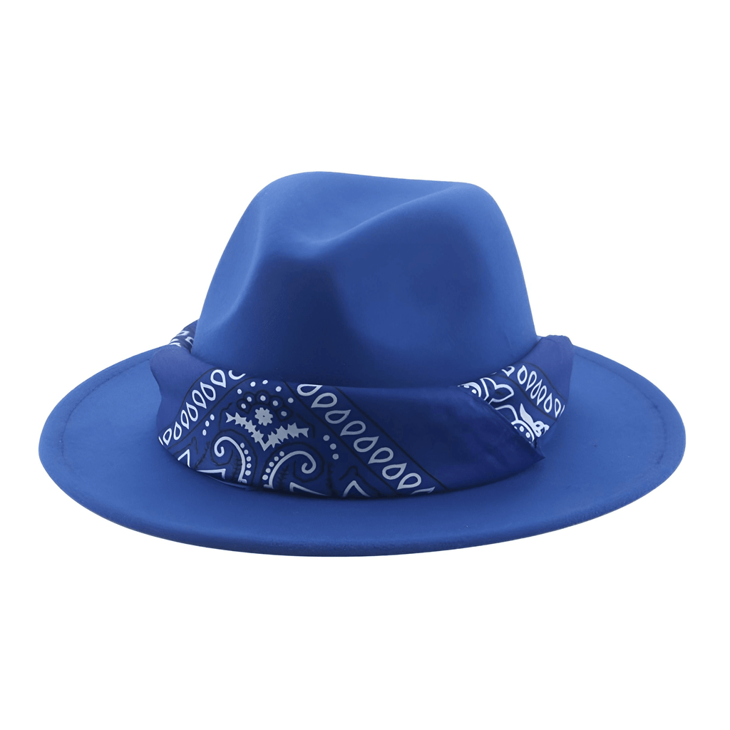 Blue Fedora Hat With Decorative Bandana