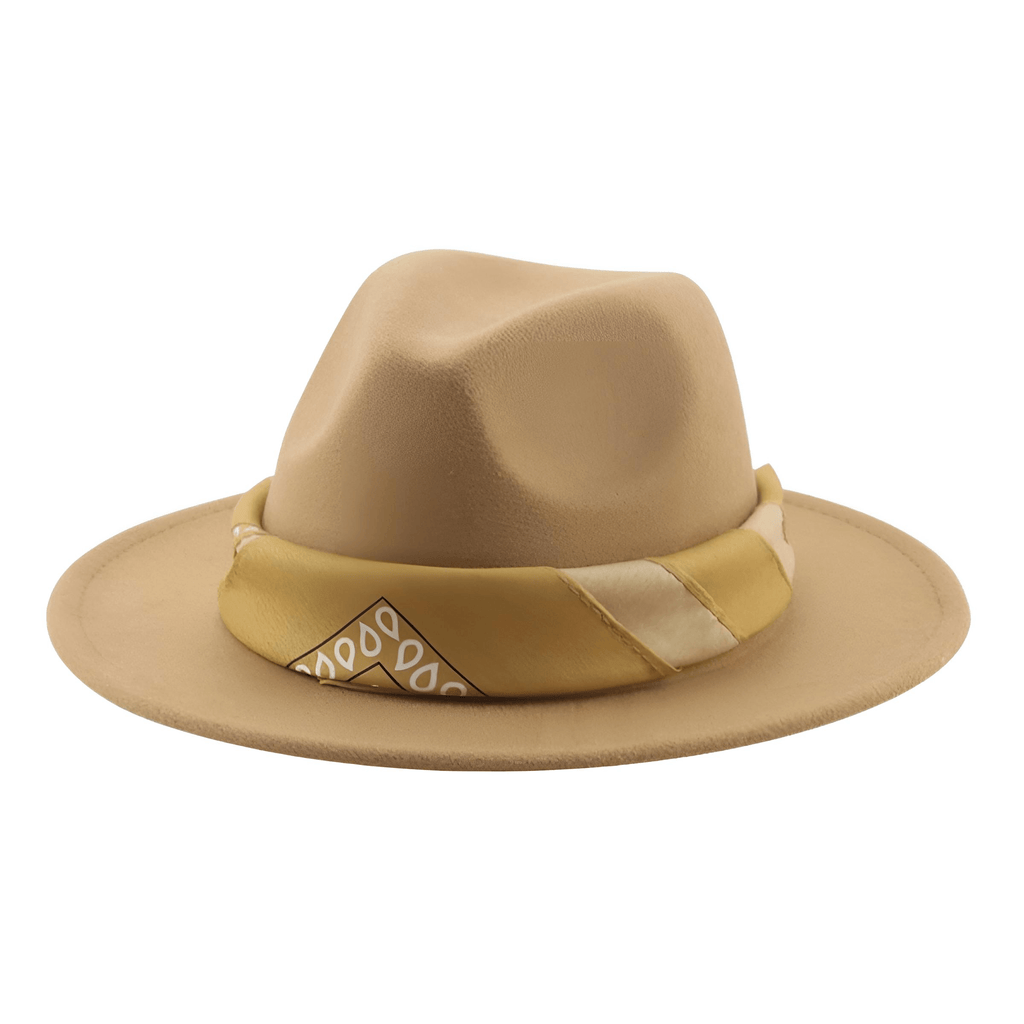 Camel Fedora Hat With Decorative Bandana