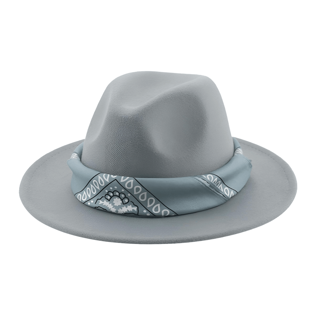 Grey Fedora Hat With Decorative Bandana