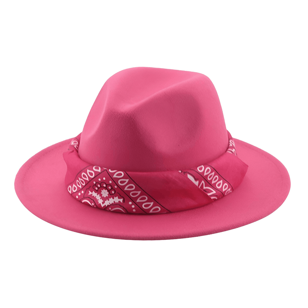Hot Pink Fedora Hat With Decorative Bandana