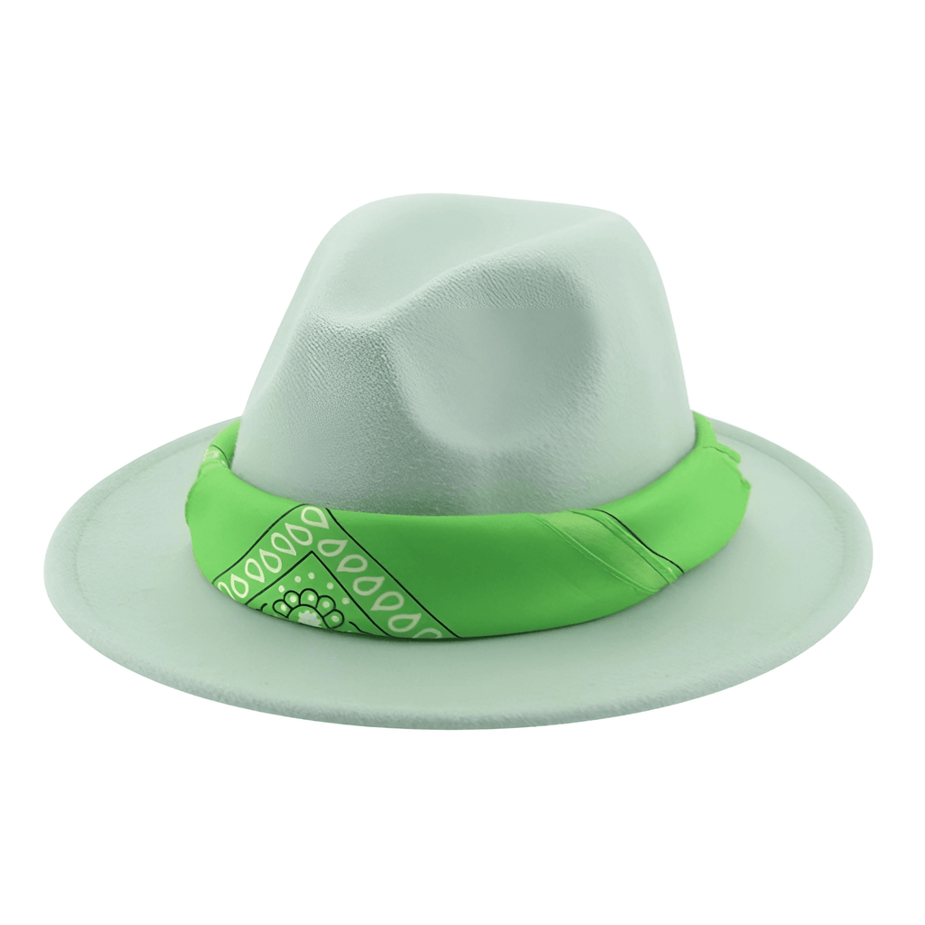 Light Green Fedora Hat With Decorative Bandana