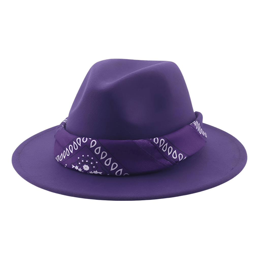 Purple Fedora Hat With Decorative Bandana
