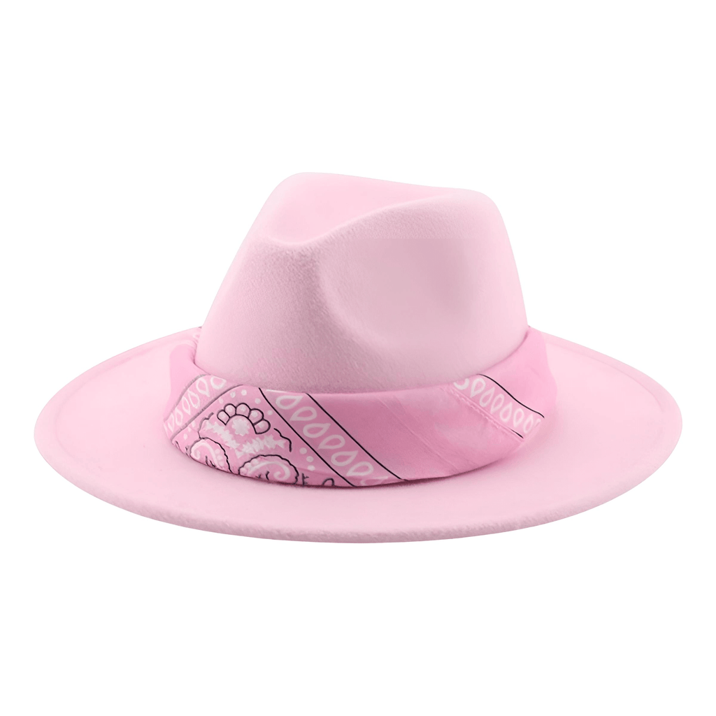 Pink Fedora Hat With Decorative Bandana