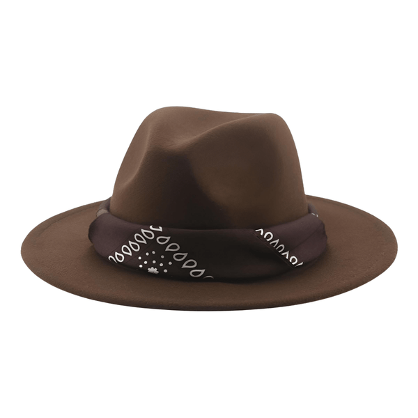 Brown Fedora Hat With Decorative Bandana