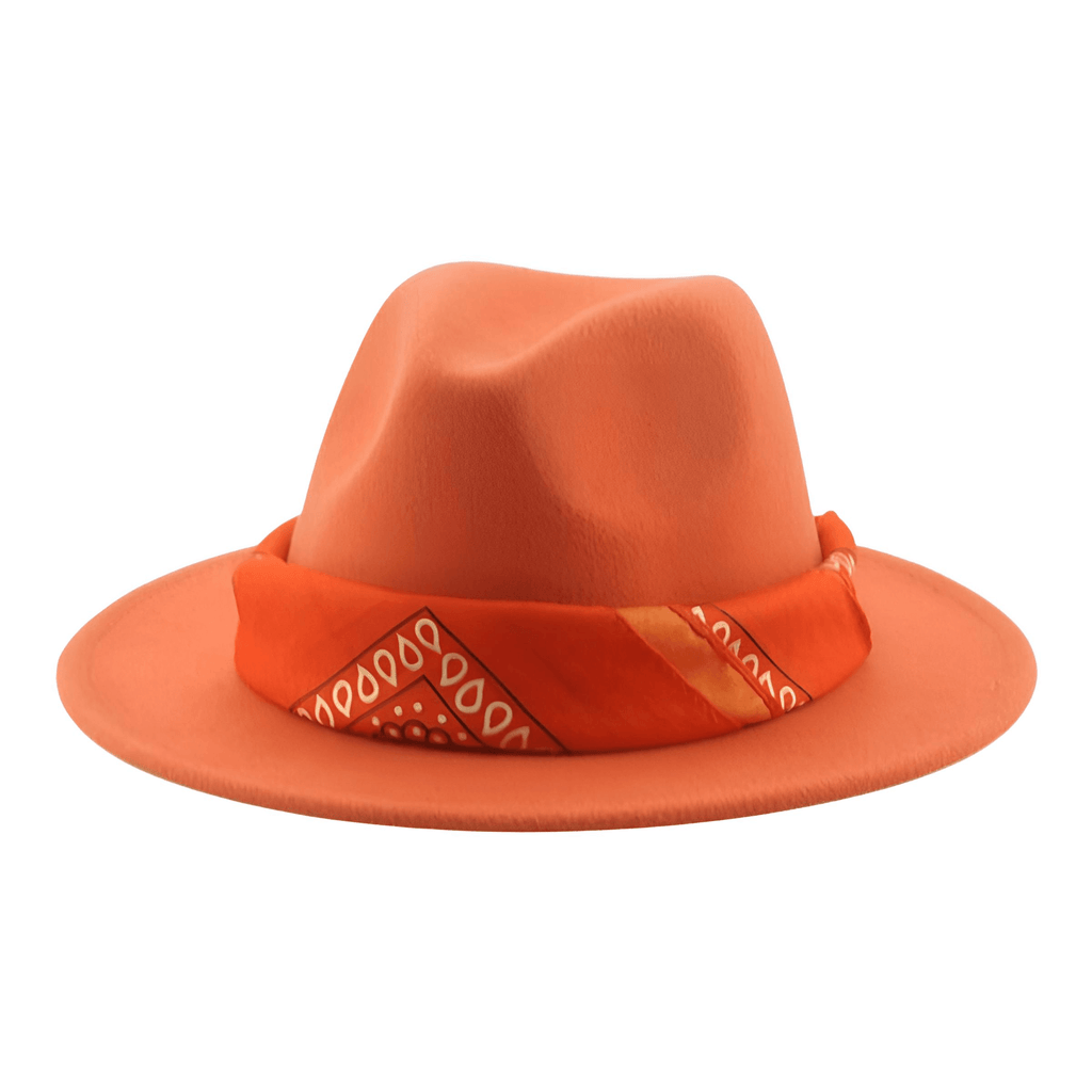 Orange Fedora Hat With Decorative Bandana