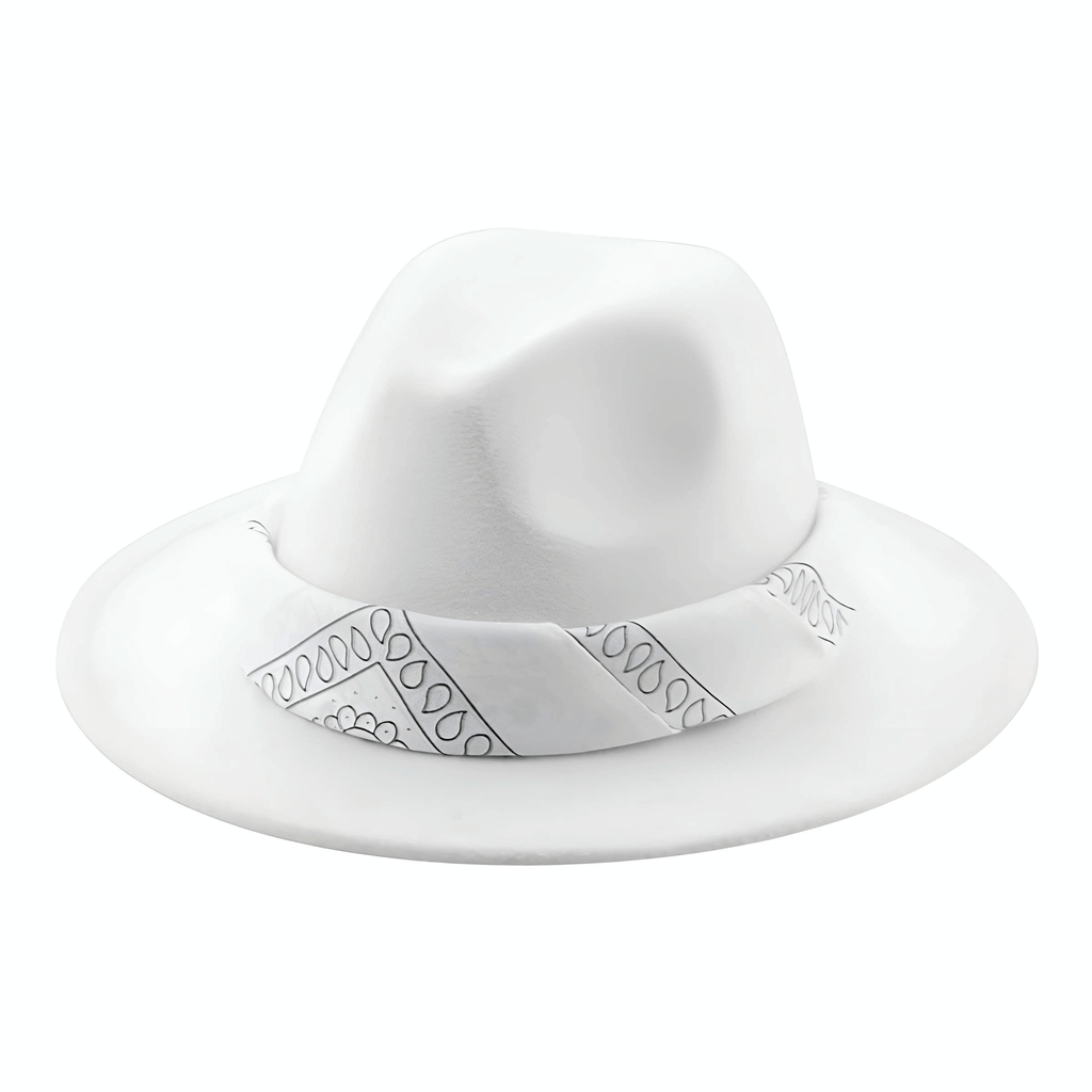 White Fedora Hat With Decorative Bandana