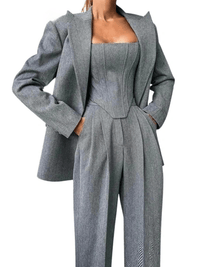 Thumbnail for Fish Bone Top Blazer Pants Sets 3 Pieces For Women Solid One Button Jacket Crop Tops High Waist Pocket Pants Lady Office Set, Drestiny, Pant Sets, Pant Suits, Sets, Blazers, Jackets, Crop Tops, 3 Piece Grey Suit for Women, 3 Piece Pink Suit for Women, Dress Pants, Casual Pants, Pantsuits, S, M, L, United States, Australia, New Zealand, United Kingdom, Sleeveless, Long Sleeve, Grey, Pink, shopdrestiny.com
