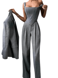 Thumbnail for Fish Bone Top Blazer Pants Sets 3 Pieces For Women Solid One Button Jacket Crop Tops High Waist Pocket Pants Lady Office Set, Drestiny, Pant Sets, Pant Suits, Sets, Blazers, Jackets, Crop Tops, 3 Piece Grey Suit for Women, 3 Piece Pink Suit for Women, Dress Pants, Casual Pants, Pantsuits, S, M, L, United States, Australia, New Zealand, United Kingdom, Sleeveless, Long Sleeve, Grey, Pink, shopdrestiny.com
