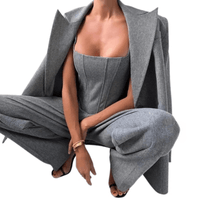 Thumbnail for Fish Bone Top Blazer Pants Sets 3 Pieces For Women Solid One Button Jacket Crop Tops High Waist Pocket Pants Lady Office Set, Drestiny, Pant Sets, Pant Suits, Sets, Blazers, Jackets, Crop Tops, 3 Piece Grey Suit for Women, 3 Piece Pink Suit for Women, Dress Pants, Casual Pants, Pantsuits, S, M, L, United States, Australia, New Zealand, United Kingdom, Sleeveless, Long Sleeve, Grey, Pink, shopdrestiny.com
