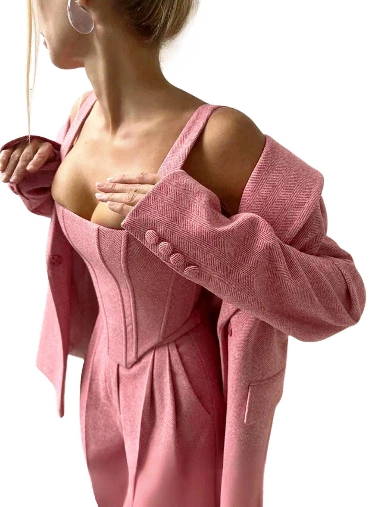 Fish Bone Top Blazer Pants Sets 3 Pieces For Women Solid One Button Jacket Crop Tops High Waist Pocket Pants Lady Office Set, Drestiny, Pant Sets, Pant Suits, Sets, Blazers, Jackets, Crop Tops, 3 Piece Grey Suit for Women, 3 Piece Pink Suit for Women, Dress Pants, Casual Pants, Pantsuits, S, M, L, United States, Australia, New Zealand, United Kingdom, Sleeveless, Long Sleeve, Grey, Pink, shopdrestiny.com