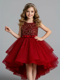 Thumbnail for Flower Girl's Trailing Sequin Dress Baby Wedding Christmas Party Dress Teenager Children Kids Elegant Dress for 3-15Years