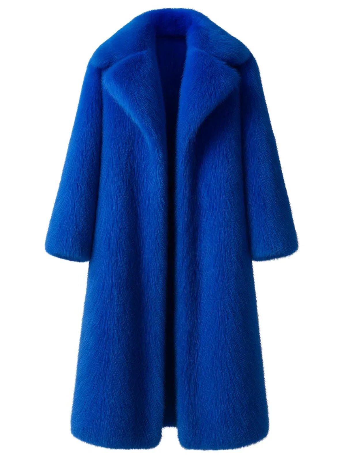 Long blue fur coat on a white background