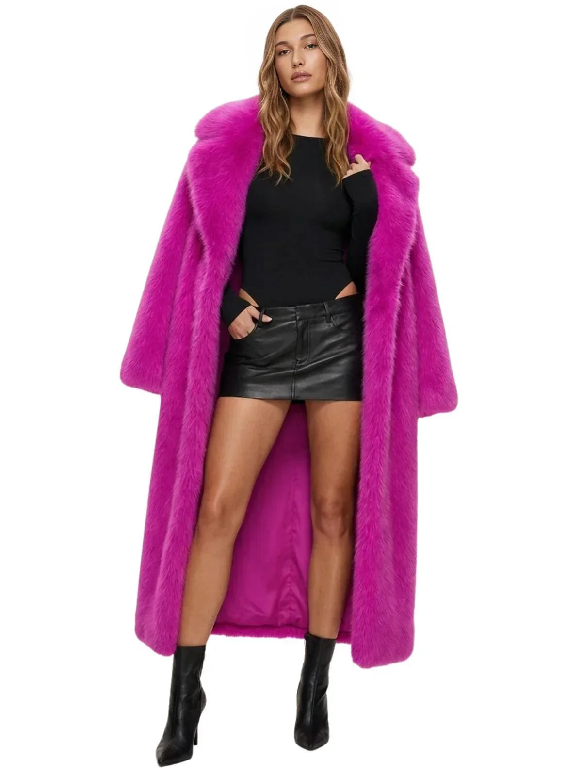 Fluffy Super Long Fur Coats Women's Jacket Winter Lapel Thick Faux Fur Coats Jacket for Women Outerwear