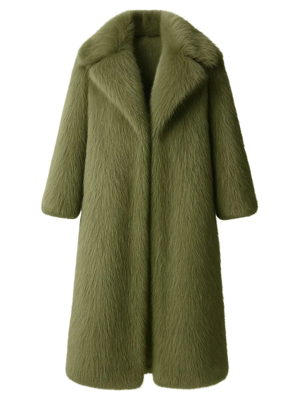 Long green fur coat on a white background