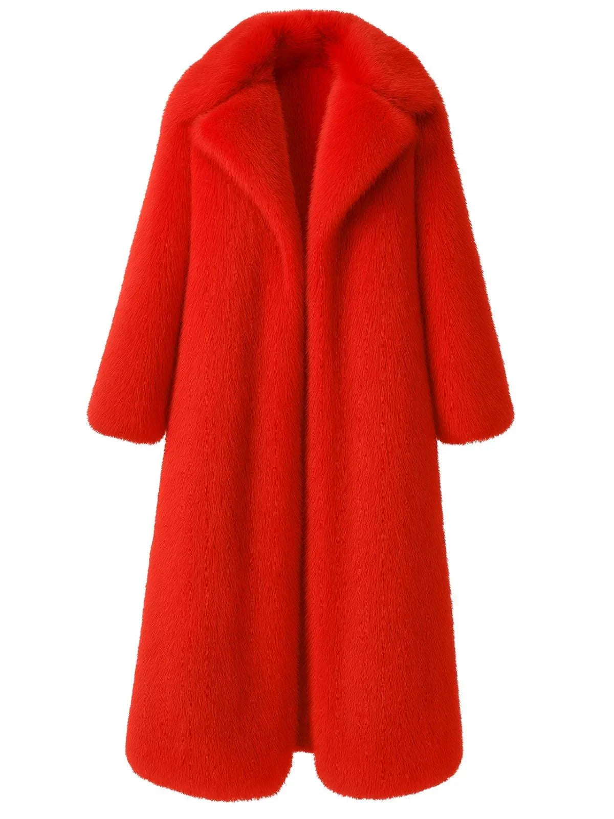 Long red fur coat on a white background