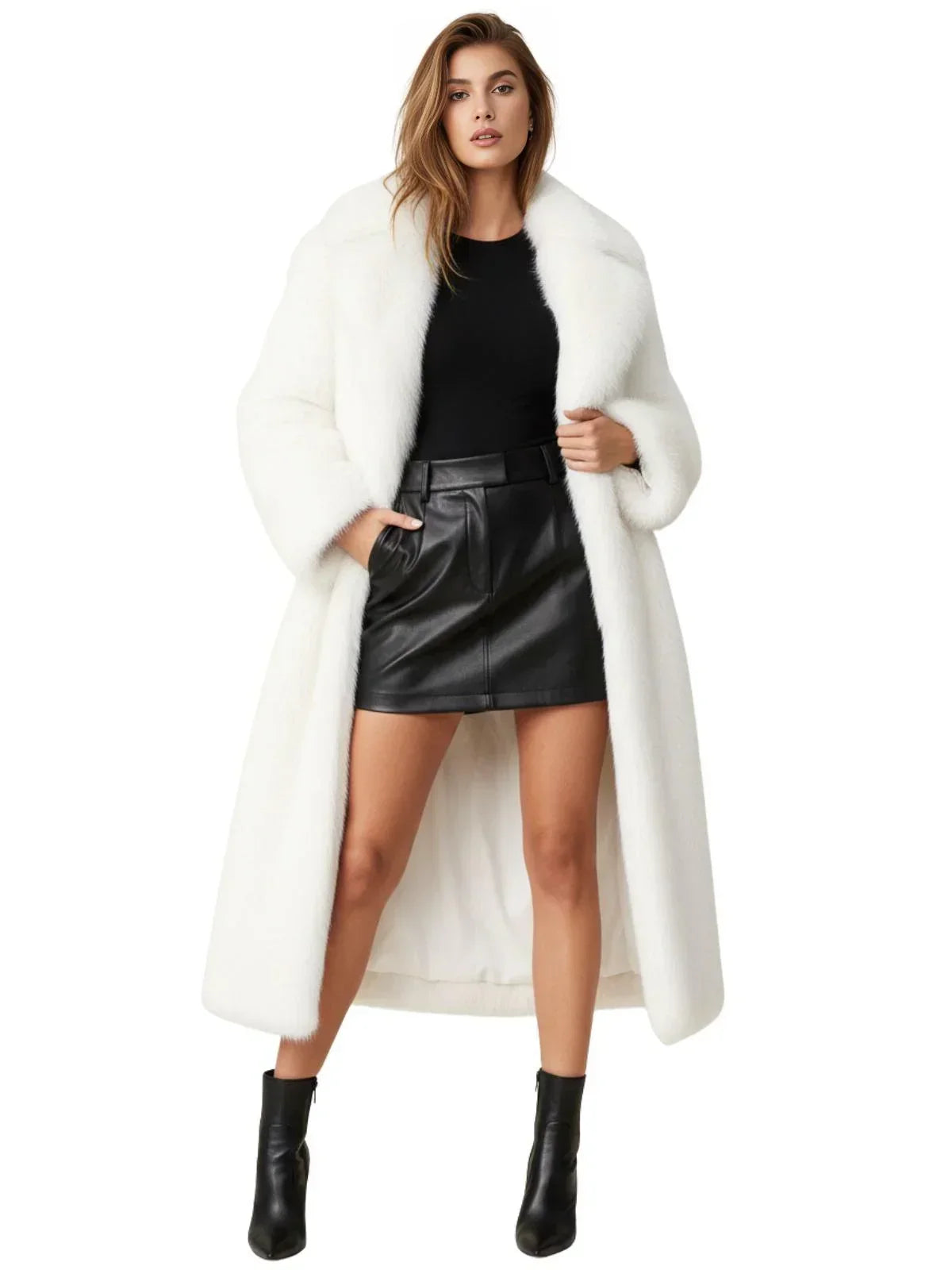 Fluffy Super Long Fur Coats Women's Jacket Winter Lapel Thick Faux Fur Coats Jacket for Women Outerwear