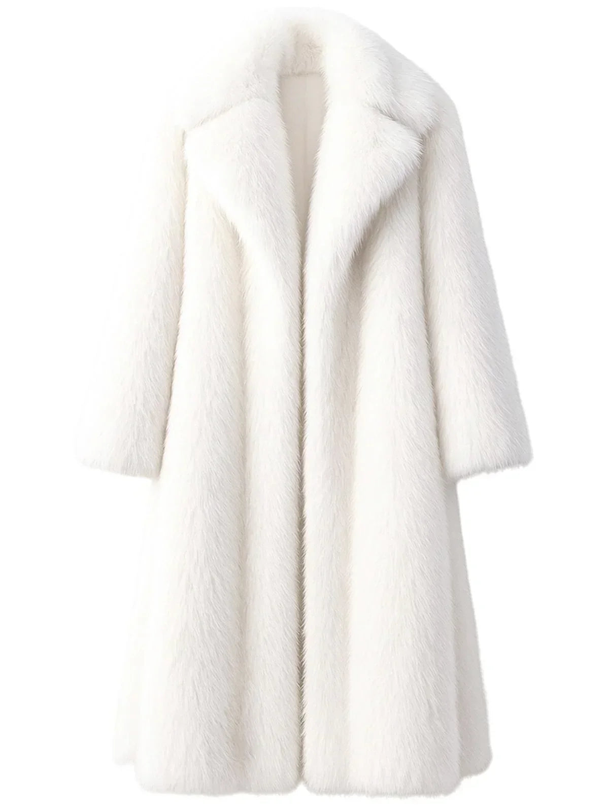Long white fur coat on a white background