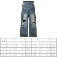 Thumbnail for Frayed Damaged Hole Baggy Wide Leg Jeans for Men's Hip Hop Streetwear Denim Oversized Cargo Pants, Drestiny, Blue, United States, USA, Australia, New Zealand, United Kingdom, UK, Casual Pants, Jeans, Blue Jeans, M, L, XL, XXL, 2XL, men's baggy jeans, men's oversized jeans, men's 90s baggy jeans, best men's baggy jeans, men's baggy jeans streetwear, shopdrestiny.com