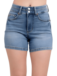 Thumbnail for Full Size High Rise Tummy Control Plus Size Denim Shorts, Drestiny, Blue, Medium Blue, Shorts, Jean Shorts, Plus Size Jean Shorts, S, M, L, XL, 1XL, 2XL, 3XL, United States, USA, Plus size tummy control denim shorts, High waisted plus size denim shorts tummy control, Plus size shaping denim shorts, Plus size denim bermuda shorts tummy control, Curvy fit tummy control denim shorts, shopdrestiny.com