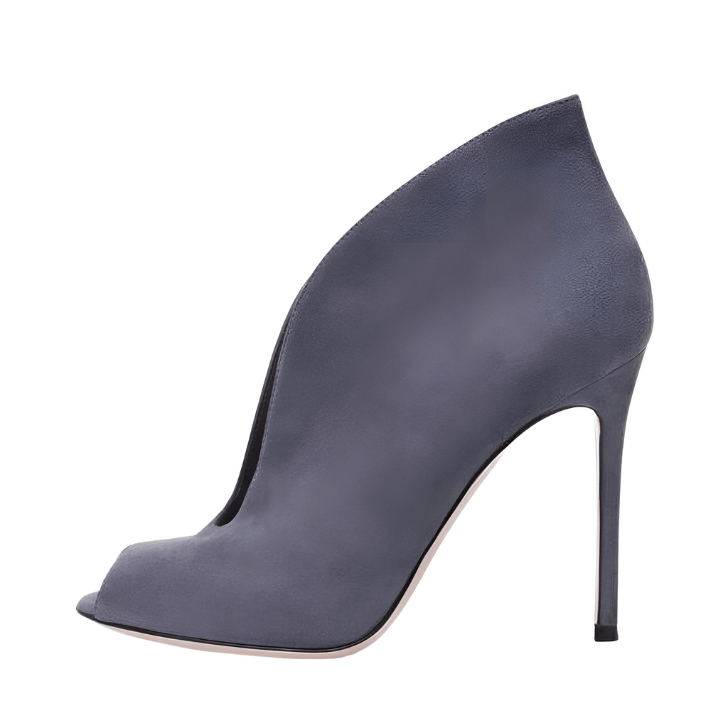 Grey Suede Genuine Leather High Heel Boots