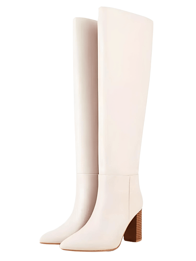 Embrace the season in style with these authentic off white leather knee-high winter boots for women. Experience the convenience of free shipping and tax coverage when you shop at Drestiny. Hurry, this exclusive offer of up to 50% off won't last long. As seen on FOX