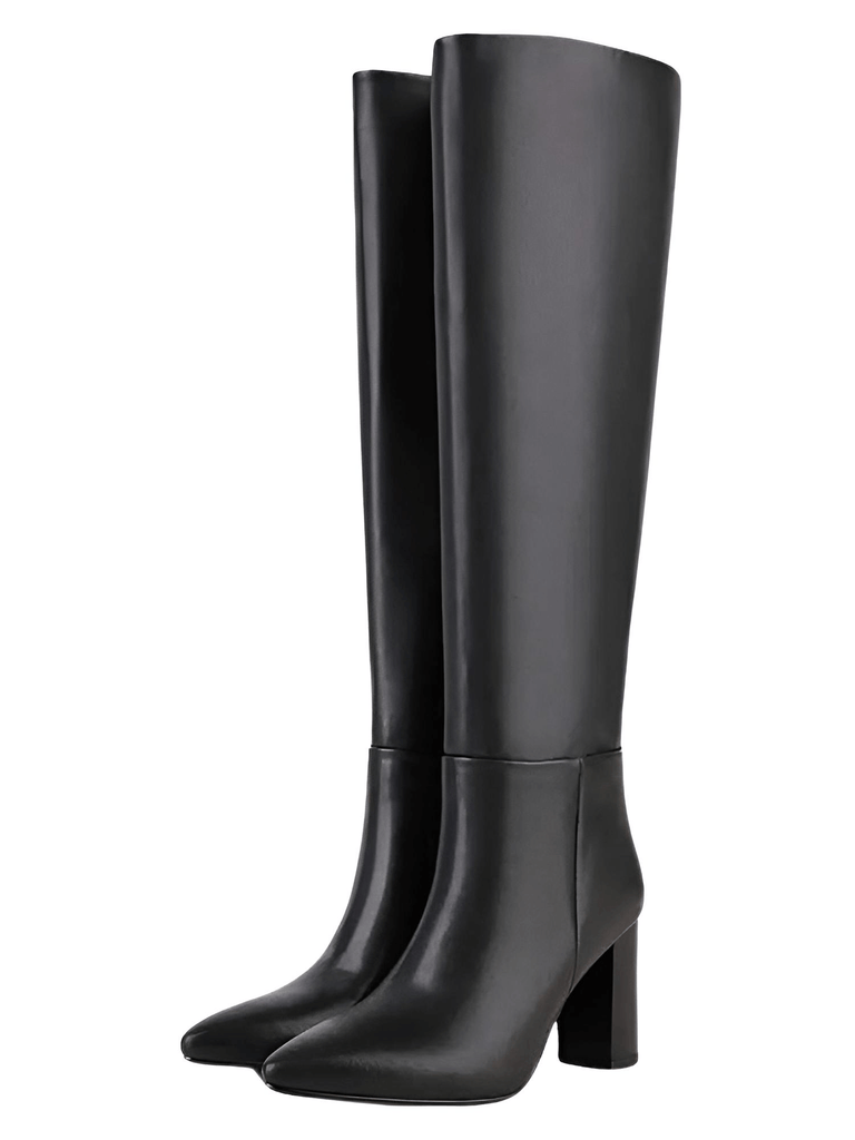 Embrace the season in style with these authentic black leather knee-high winter boots for women. Experience the convenience of free shipping and tax coverage when you shop at Drestiny. Hurry, this exclusive offer of up to 50% off won't last long. As seen on FOX