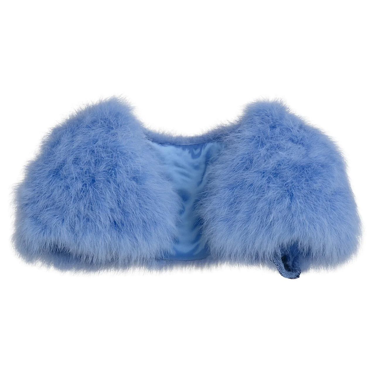 Blue ostrich fur shawl on a white background