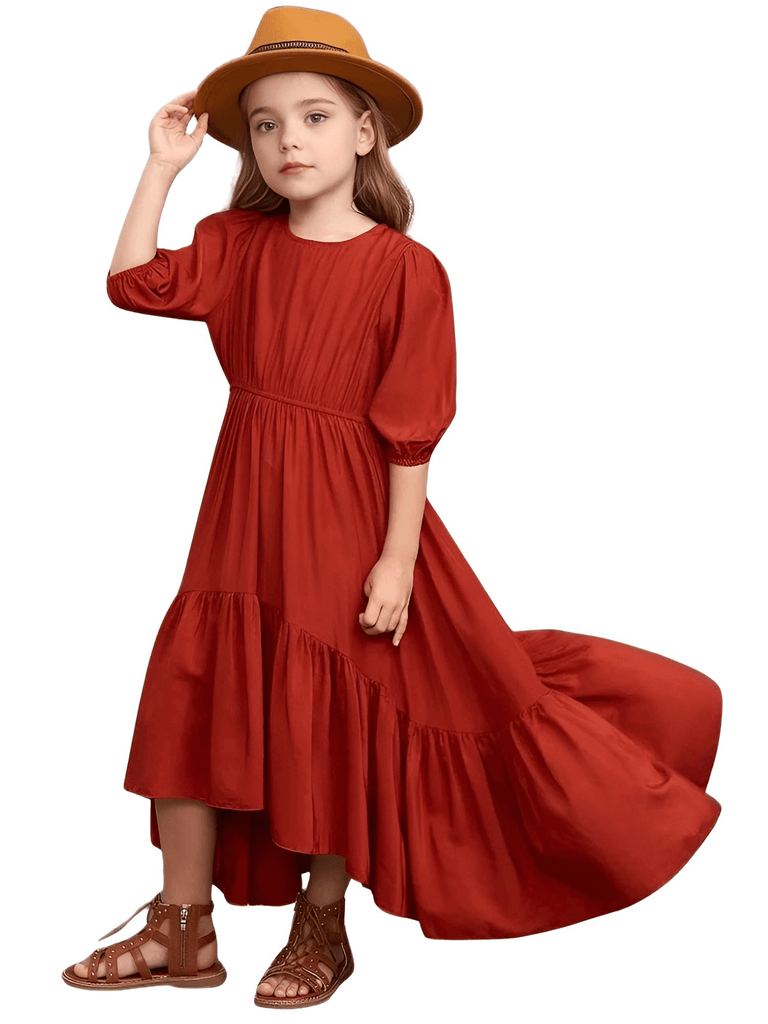 Trendy Bohemian wine red ruffle dress for girls aged 3-12. Shop Drestiny for stylish dresses with free shipping & tax covered. Get up to 50% discounts when you shop dresses for kids!