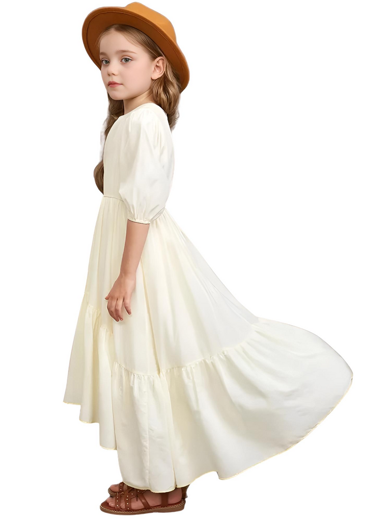 Trendy Bohemian off white ruffle dress for girls aged 3-12. Shop Drestiny for stylish dresses with free shipping & tax covered. Get up to 50% discounts when you shop dresses for kids!