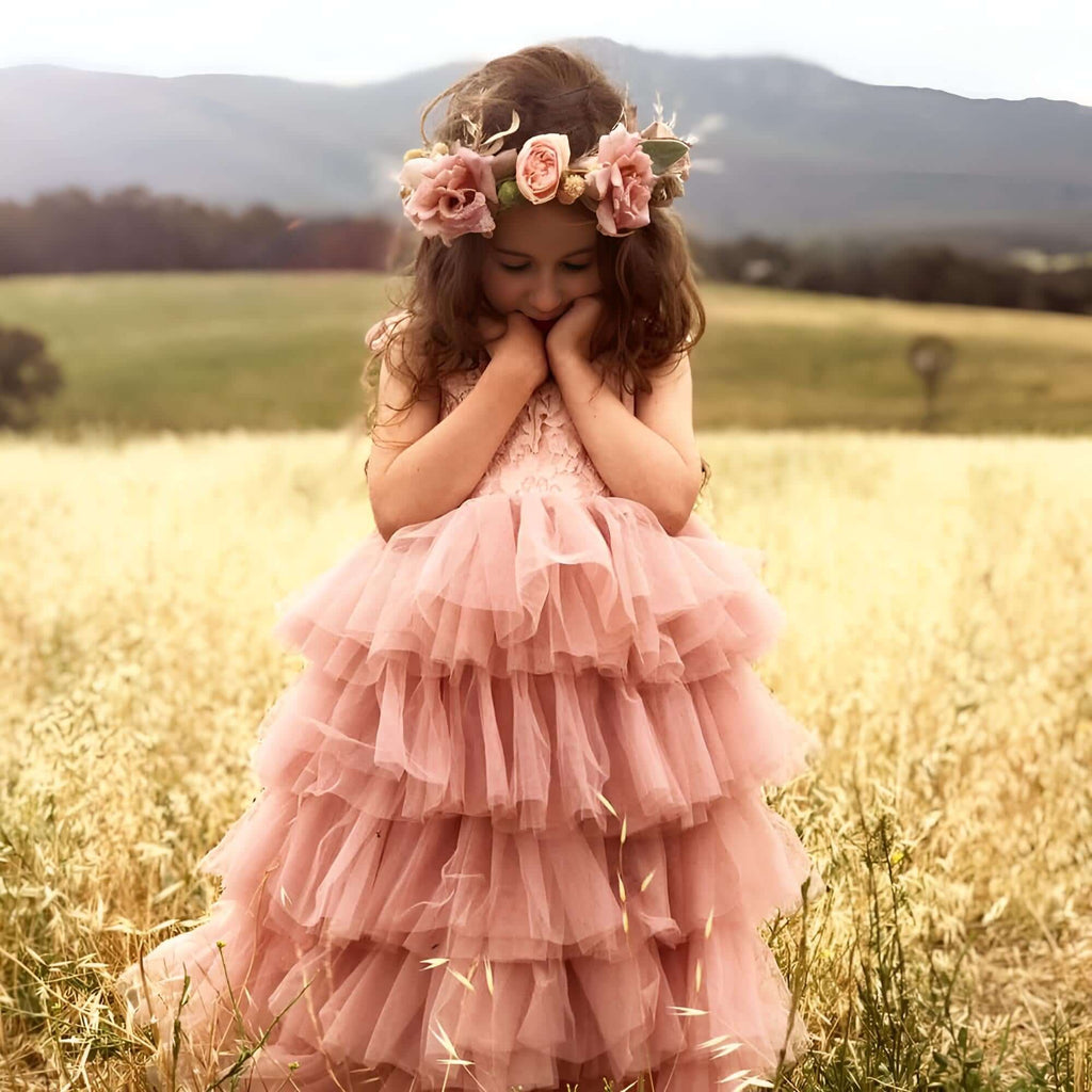 Girl's Sleeveless Strap Pink Princess Dress