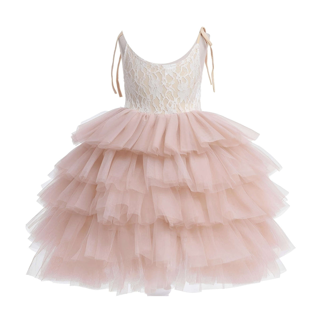 Girl's Sleeveless Strap Pink Princess Dress