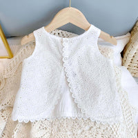 Thumbnail for Girl's Summer Clothing Set - Hollow Lace Sleeveless Shirt & Shorts 2Pcs Set -, Sets , Drestiny , 12M, 18M, 2T, 3T, 4T, 5T, 6T, Australia, Canada, Girls, New Zealand, Short Sets, Shorts, Skirt Sets, Skirts, Sleeveless, TD, United Kingdom, United States, White , Drestiny , www.shopdrestiny.com