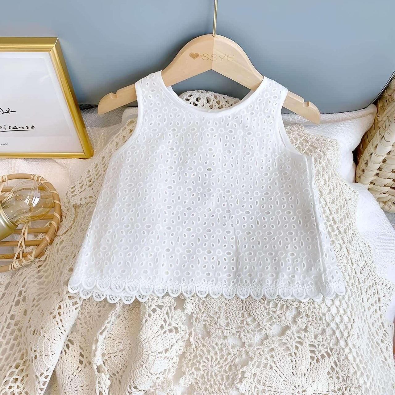 Girl's Summer Clothing Set - Hollow Lace Sleeveless Shirt & Shorts 2Pcs Set -, Sets , Drestiny , 12M, 18M, 2T, 3T, 4T, 5T, 6T, Australia, Canada, Girls, New Zealand, Short Sets, Shorts, Skirt Sets, Skirts, Sleeveless, TD, United Kingdom, United States, White , Drestiny , www.shopdrestiny.com