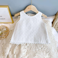 Thumbnail for Girl's Summer Clothing Set - Hollow Lace Sleeveless Shirt & Shorts 2Pcs Set -, Sets , Drestiny , 12M, 18M, 2T, 3T, 4T, 5T, 6T, Australia, Canada, Girls, New Zealand, Short Sets, Shorts, Skirt Sets, Skirts, Sleeveless, TD, United Kingdom, United States, White , Drestiny , www.shopdrestiny.com