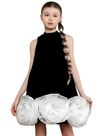 Thumbnail for Girl's 3D Flower Dress Infant Toddler Teens Child Vintage Silk Party Pageant Birthday Dress 1-12Y, Drestiny, Dresses, Knee Length Dresses, Sleeveless, Black, White, Black and White, 12M, 18M, 3T, 3Y, 5T, 5Y, 7T, 7Y, 10Y, 12Y, United States, USA, Canada, Australia, New Zealand, United Kingdom, UK, 3D flower girl dress, floral applique dress girl, girls dress with 3D flowers, silk 3D flower dress girl, shopdrestiny.com