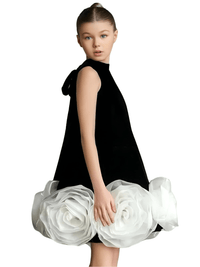 Thumbnail for Girl's 3D Flower Dress Infant Toddler Teens Child Vintage Silk Party Pageant Birthday Dress 1-12Y, Drestiny, Dresses, Knee Length Dresses, Sleeveless, Black, White, Black and White, 12M, 18M, 3T, 3Y, 5T, 5Y, 7T, 7Y, 10Y, 12Y, United States, USA, Canada, Australia, New Zealand, United Kingdom, UK, 3D flower girl dress, floral applique dress girl, girls dress with 3D flowers, silk 3D flower dress girl, shopdrestiny.com