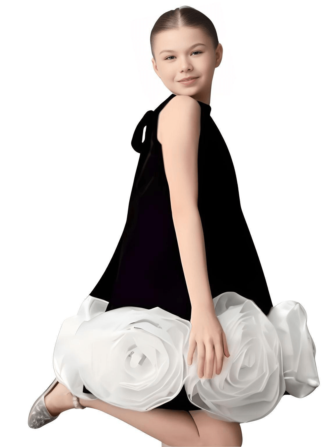Girl's 3D Flower Dress Infant Toddler Teens Child Vintage Silk Party Pageant Birthday Dress 1-12Y, Drestiny, Dresses, Knee Length Dresses, Sleeveless, Black, White, Black and White, 12M, 18M, 3T, 3Y, 5T, 5Y, 7T, 7Y, 10Y, 12Y, United States, USA, Canada, Australia, New Zealand, United Kingdom, UK, 3D flower girl dress, floral applique dress girl, girls dress with 3D flowers, silk 3D flower dress girl, shopdrestiny.com