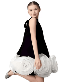 Thumbnail for Girl's 3D Flower Dress Infant Toddler Teens Child Vintage Silk Party Pageant Birthday Dress 1-12Y, Drestiny, Dresses, Knee Length Dresses, Sleeveless, Black, White, Black and White, 12M, 18M, 3T, 3Y, 5T, 5Y, 7T, 7Y, 10Y, 12Y, United States, USA, Canada, Australia, New Zealand, United Kingdom, UK, 3D flower girl dress, floral applique dress girl, girls dress with 3D flowers, silk 3D flower dress girl, shopdrestiny.com