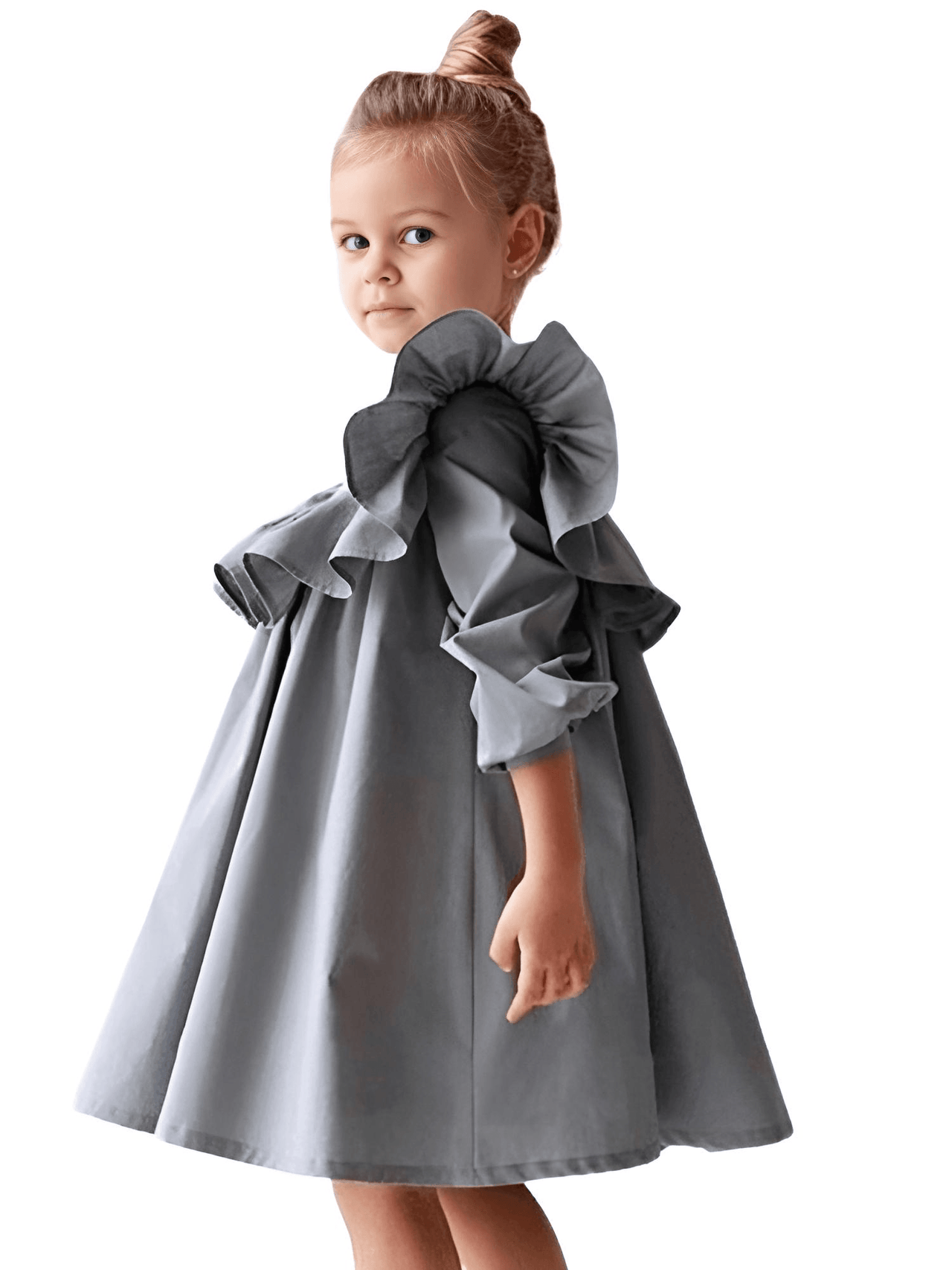 Girl's Ruffle Dress -, Dresses , Drestiny , 10T, 2T, 3T, 5T, 7T, Australia, Black, Canada, Dresses, Girls, Grey, Long Sleeves, New Zealand, Pink, TD, United Kingdom, United States , Drestiny , www.shopdrestiny.com