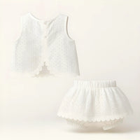 Thumbnail for Girl's Summer Clothing Set - Hollow Lace Sleeveless Shirt & Shorts 2Pcs Set