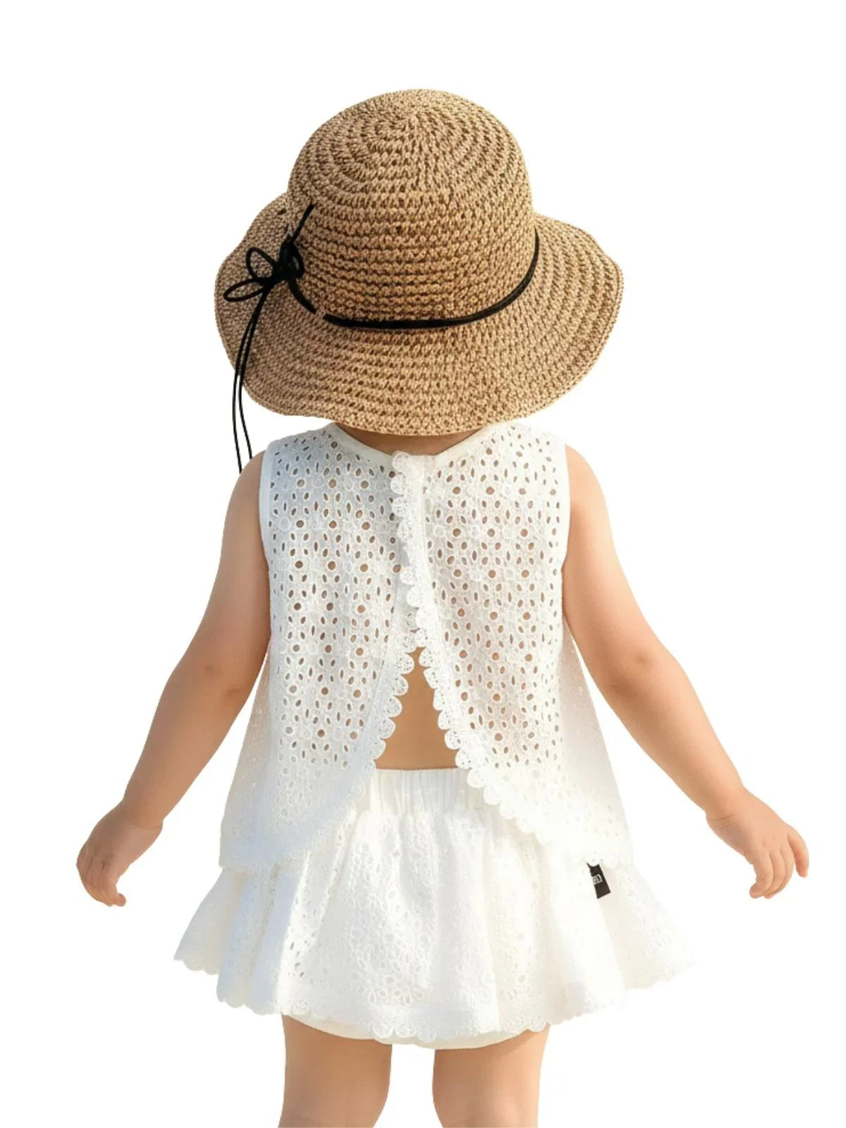 Girl's Summer Clothing Set - Hollow Lace Sleeveless Shirt & Shorts 2Pcs Set