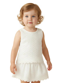 Thumbnail for Girl's Summer Clothing Set - Hollow Lace Sleeveless Shirt & Shorts 2Pcs Set